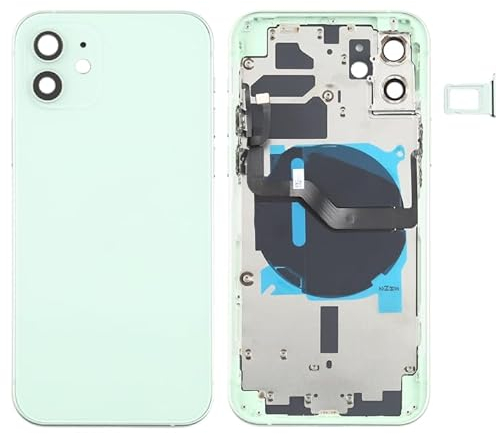 High-Tech Place - Tapa trasera de la batería (con teclas laterales y bandeja de tarjetas y potencia + volumen Flex cable y módulo de carga inalámbrica) para iPhone 12