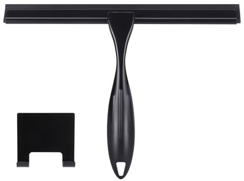 Wlich Duschabzieher Schwarz, Abzieher Dusche Edelstahl 10″, Streifenfreier Fensterabzieher für Dusche mit Halterung, Fensterwischer für Badezimmer Fenster Spiegel Autoglas