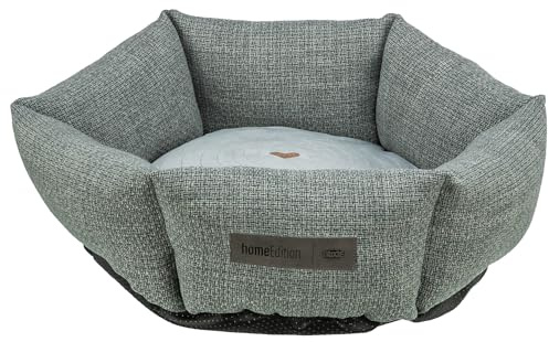 TRIXIE Hundebett rund Viviana ø 50 cm in blau-grau – rundes Kuschelbett mit weichem Samtbezug, Hundekorb für kleine Hunde,fest integriertes Kissen, Rutschfester Boden - weich & waschbar - 37546