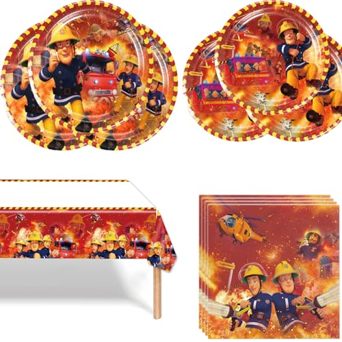 Ensemble de vaisselle de fête d'anniversaire pour enfants, motif Sam le pompier, orange
