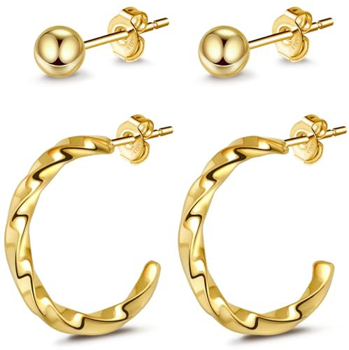 Hypoallergene Gold Creolen - 2 Paar Ohrringe für Mehrere Ohrlöcher, Wasserfest - Geschenke für Frauen zum Valentinstag