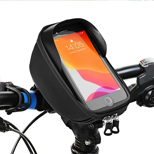 Unipampa Support Téléphone Vélo Etanche, Sacoche Velo Guidon, Porte téléphone vélo Sac Guidon Velo Accessoire VTT, Sacoche Velo Cadre avec Tactile Transparent et Pare-Soleil, pour Smartphone de 6,7''