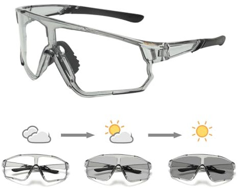 Long Keeper Photochromic Cycling Sunglasses Mountain Bike Riding Glasses for Women Men Sports Sunglasses UV400 (Gray)