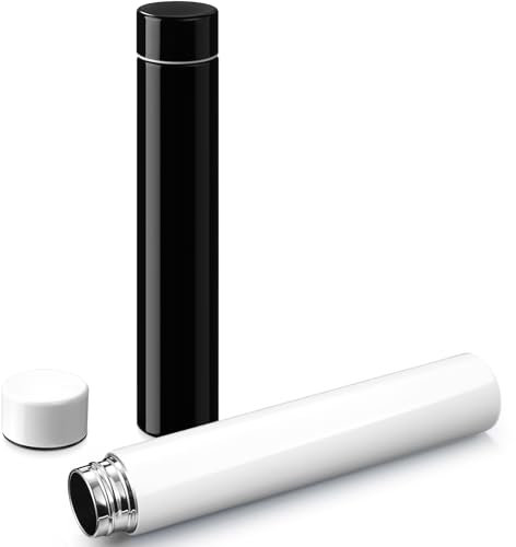 Vesici Slim Water Bottle 8.8 oz Small Stainless Steel Purse Compact Insulated Water Bottles Camping Travel Backpack Pocket Flask for Car Cold Coffee Tea(Black, White,2 Pack)