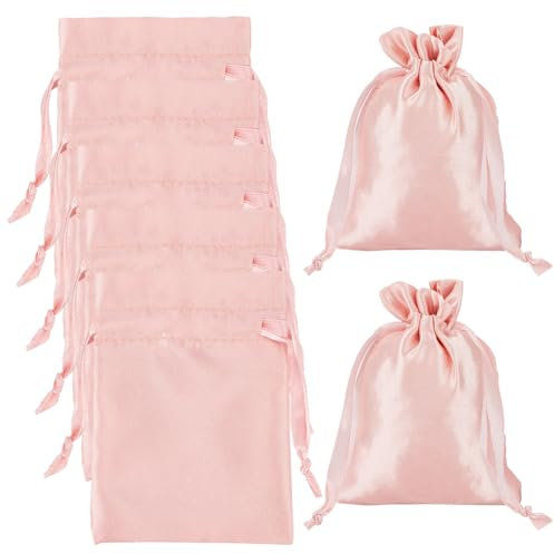 Beebeecraft 30 pz. Sacchetti per Gioielli con Coulisse, 9x12/17x12cm, Rosa, con Coulisse, per Bomboniere, Caramelle, Natale, Festa Della Mamma, Laurea