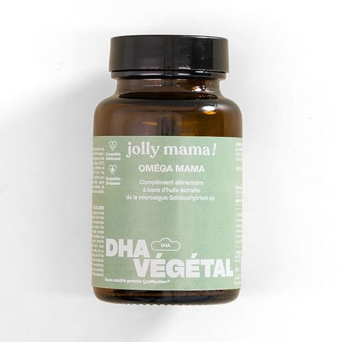 Omega 3 Dha Vegan Huile d'Algues 30 Gélules - Pour Grossesse, Bien-Être Bébé, Post-Partum - 250mg par Gélule - Complément Femme Acide Gras Oméga 3 Pur et Stable - Fabriqué en France - Jolly Mama