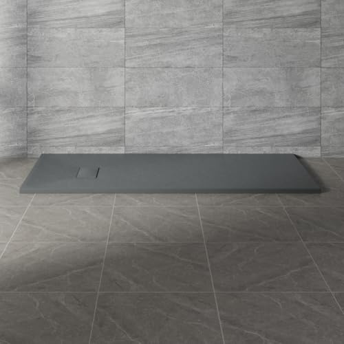 NRG 1700x700mm Anthracite Non-Slip SMC Rectangle Bathroom Shower Tray | Slip Resistance, Easy to Clean, Shower Enclosure Base, Shower Base Tray, Wetroom Shower Cubicle Base, Slate Effect