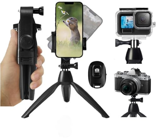 Treppiede per iPhone, mini treppiede per telefono con telecomando wireless e supporto per telefono per registrazione video/selfie, portatile, leggero, piccolo treppiede da viaggio per cellulare/GoPro