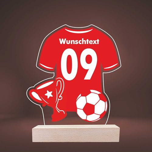INDIGOS UG - LED Lampe personalisiert - Fussball Trikot rot - personalisierte Lampe - personalisierte Geschenke mit Wunschtext - Geschenk - optionale Lampe warmweiss