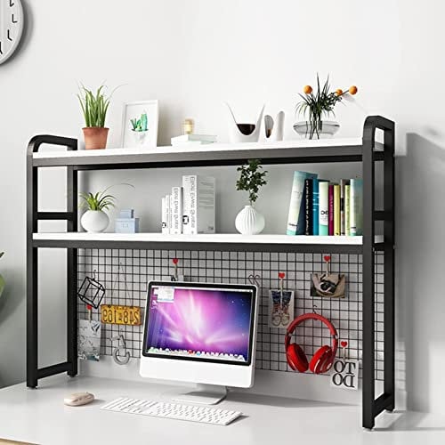 Schreibtisch-Bücherregal mit Gitter-Aufbewahrung für Computertisch, Heimbüro, Organizer und Dekor-Regale, Buchaufbewahrung für Zuhause oder Schlafsaal (Schwarz und Weiß, 95 cm)