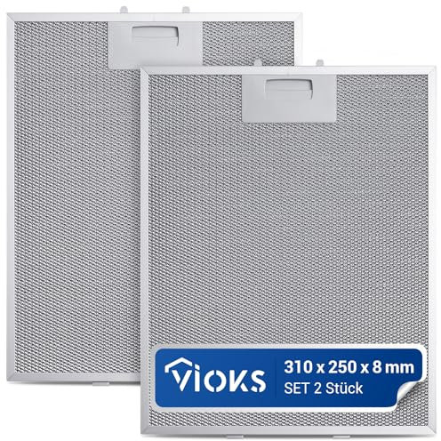 VIOKS 2x Metallfettfilter Dunstabzugshaube 310x250mm Ersatz für Bosch 353110 00353110 Fettfilter Dunstabzugshaube Filter Metall - Metall Filter Dunstabzug Filter mit einseitiger Entriegelung