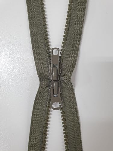 AMANTE NSF Cerniera DOPPIO CURSORE Lampo Zip divisibile DOPPIA APERTURA catena 6 in Plastica (Verde kaki, 80 cm)