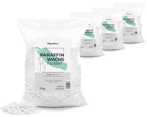 Oputec 8 KG Paraffinwachs Pastillen für Kerzen: Weißes Kerzenwachs - Kerzen selber Machen - Kerzenwachs zum Gießen - Eigene Kerzen herstellen und nachfüllen - Made in Germany (4 x 2 KG)