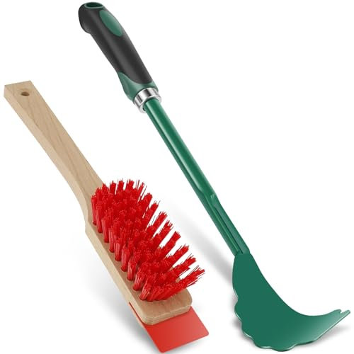 Hvxrjkn Mower Deck Scraper with Ergonomic Long Handle Lawn Mower Deck Cleaner Tool with Stiff Bristle Brush Sturdy Lawn Mower Maintenance Deck Scraper Cleaning Tool for Gardening(Green+red)
