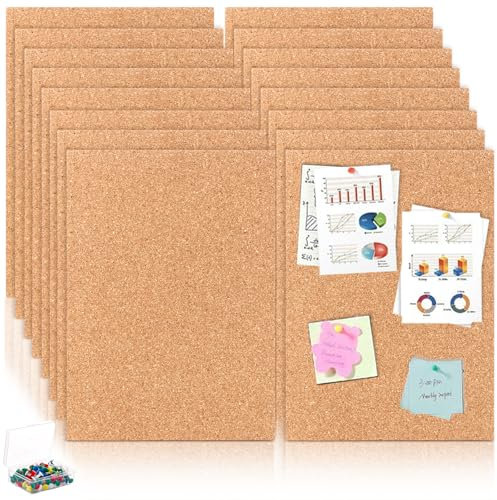 VIDETOL 16 Stück Korkplatte 30 x 21 cm Korkmatte mit 60 Pins, 4 mm Dicke Korkbrett, Korkwand Pinnwand, Isolierte Korkuntersetzer für Küche, Memoboards und DIY Projekte