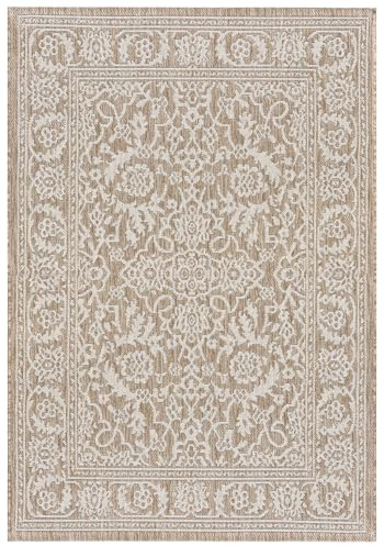 Mazovia Outdoor-Teppich Balkon 80x150cm Creme Klassisch Boho Wetterfest | Balkon Teppich für Terrasse Garten Beige Kurzflor Pflegeleicht UV-Beständig Tierfreundlich Robust Wasserabweisend Synthetisch