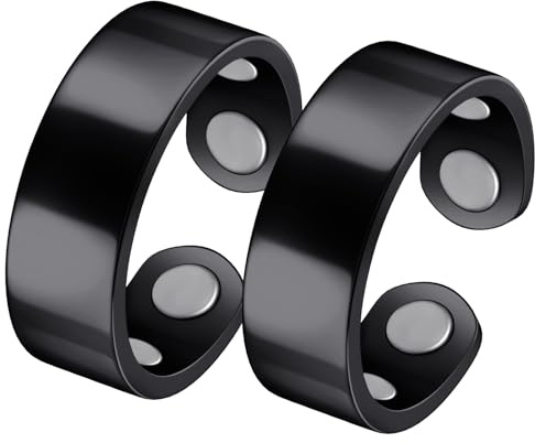 Jecanori 2 magnetische Ringe für Damen und Herren, verstellbarer Ring aus 99 % Kupfer mit 4 Magneten in Geschenkbox