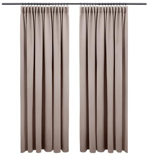 Blumtal Verdunklungsvorhänge Kräuselband 295x140 cm im 2er Set - Oeko-TEX zertifizierte Vorhänge Blickdicht - Verdunklungsvorhang - waschbare Vorhänge mit Kräuselband für Schiene in Taupe