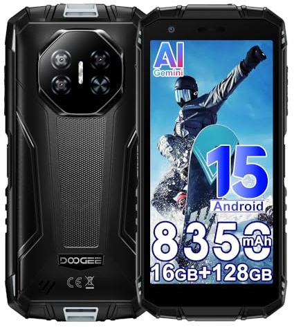 DOOGEE Fire 3 Pro Rugged Smartphone 2025,8350mAh 18W,16GB+128GB/2TB Android 15 Rugged Phone,5.5 HD+IPS 16MP+8MP,4G Dual SIM-Free Mobile Phones,IP68/Widevine L1/NFC/OTG/Face ID (Gray)