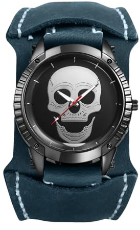 OIDEA Herren Armbanduhr Steampunk Totenkopf: Armband aus echtem Leder Quarzwerk mit Schädel Dekor Stundenskala Ziffernblatt Geschenk für Männer Freunde Halloween Geburtstag
