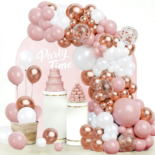 Rose Gold Pink White Balloon Arch Kit, Confetti Balloons, 103Pcs 18 12 10 5 Inch Different Sizes Balloon Garland, Latex Balloons, Perfect for Baby Shower, Birthday, Wedding, Hen Party Decorations