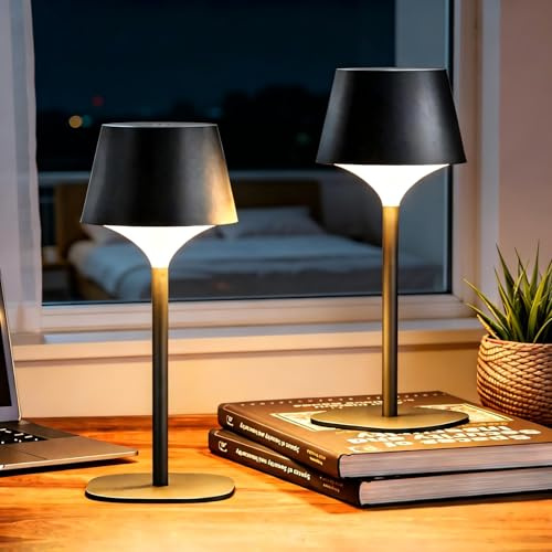 FUYO Lot de 2 lampes de table LED sans fil portables, 3 couleurs, intensité variable, lampe de table LED rechargeable pour restaurant, chambre, bar, fête en plein air, camping, café