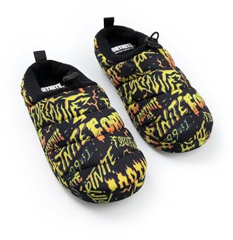 Fortnite Boys Black, Orange, Yellow Logo Slip On Loafer Slippers | Comfortable Home Wear for Lounging | Perfect for Gaming Enthusiasts Merch