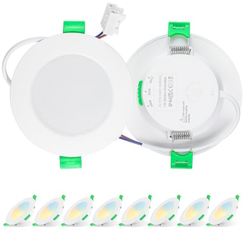 Aurevita 74-90mm Einbaumaß LED Einbaustrahler Spots 8PCS, 7W IP44 Deckenspots Led Dimmbar, 220V-240V IP44 Deckenleuchte led Für Badezimmer Küche, 2700K/4000K/6500K led einbauleuchten, Weiss 8er Set