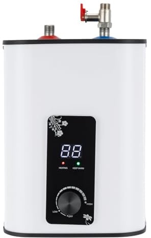 8 l underbord panna, tryckbeständig varmvattenbehållare 1 500 W underbord med LED-skärm, justerbar temperatur 0–65 ℃, för tvättställ, kök och badrum, IPX4-skydd