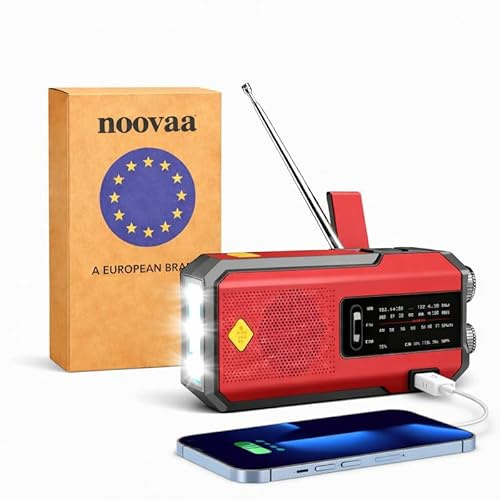 Noovaa Radio Solaire d'urgence à Manivelle avec Lampe Torche LED, Réception AM/FM/WB et Batterie Rechargeable 2000 mAh pour Le Rechargement d'urgence des Smartphones