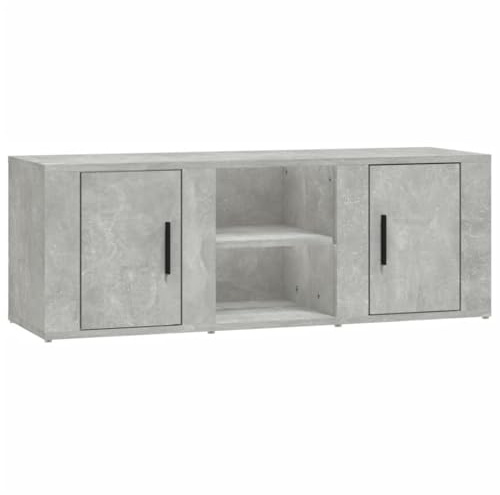 CIOURSTO Industrial TV Console Table with Hidden Storage & Open Compartments, Engineered Wood TV Cabinet, Media Storage Stand for Home Theater & Living Room (Concrete grey)