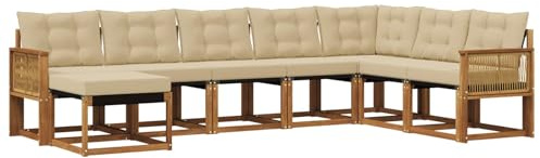 vidaXL Outdoor-Sofagarnitur mit Kissen 8 pcs Natur und Beige, Garten Sofa, modernes Ecksofa, Robustes Sitzmöbel, Möbel für Terrasse, gemütliche Lounge