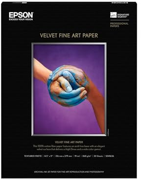 Epson Velvet Fine Art Paper (8.5x11 Inches, 20 Sheets) (S041636), White
