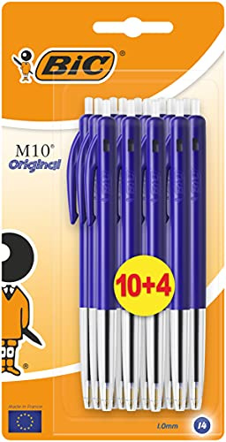 BIC M10 Medium Clic Ball Pen - Blue (Value Pack of 10, Plus 4 Free)