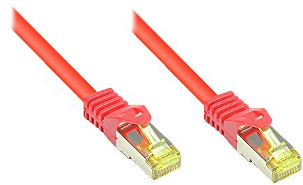 Kabelmeister® RJ45 Patchkabel mit Cat. 7 Rohkabel und Rastnasenschutz (RNS®), S/FTP, PiMF, halogenfrei, 500MHz, OFC, rot, 2m