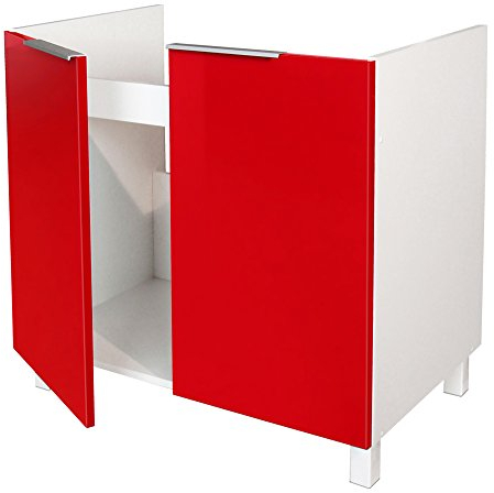 Berlioz Creations CE8BR Spülenunterschrank für Küche, in rotem Hochglanz, 80 x 52 x 83 cm, 100 Prozent französische Herstellung