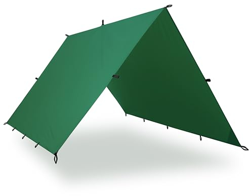 AquaQuest Guide wasserdichte Campingplane - Ultraleichter Biwak-Unterschlupf oder Regenschutz - Wandern, Hängematte & Überleben, 6 x 4 m Grün