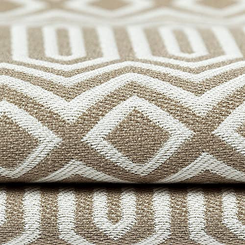 McAlister Textiles Colorado | Stoff als Meterware in Taupe Braun | Per halber Meter | Breite 140cm | geometrisch gewobenes Ethno Design | für Vorhänge, Polster Heimtextilien