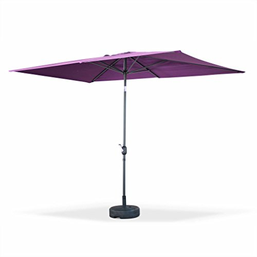 Alice's Garden - Parasol droit rectangulaire 2x3m - Touquet Prune - mât central en aluminium orientable et manivelle d'ouverture
