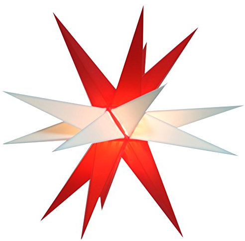 GURU SHOP Melchior Outdoor II Zweifarbig Rot/weiß, Sehr Stabiler 3D Außenstern Ø 60 cm, mit 20 Spitzen, Inkl. 4 m Außenkabel - Melchior Weiß/rot, Kunststoff, Weihnachtsstern, Adventsstern