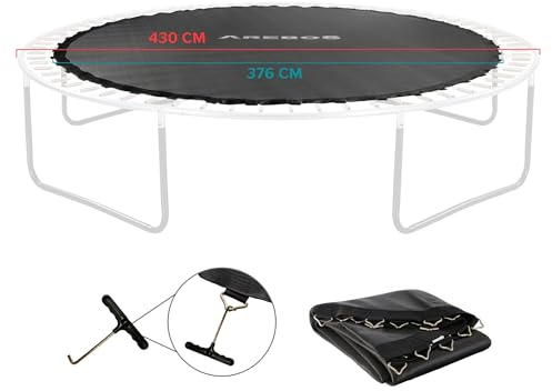 Arebos Trampolin Sprungmatte Ø 376 cm | für Trampoline mit Ø 430 cm, 88 Ösen und 178 mm Federlänge | Sprungtuch | 150 kg belastbar | 9-Fache Naht | Polypropylen | inkl. Federspanner