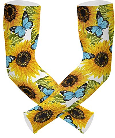 MCHIVER UV-Sonnenschutz, kühlende Arme – Sonnenblumen, blaue Schmetterlinge, temporäre Tattoo-Ärmel für Damen und Herren, Kompressionsstrümpfe für Baseball, Fußball, Radfahren, Golf