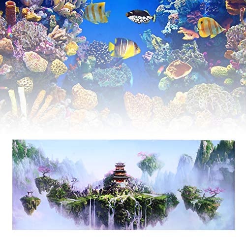 Aquarium Background Poster, 3D PVC Waterproof Adhesive Fish Tank Wallpaper Sticker Sky Castle Fish Tank Background Decoration for Aquarium Fish Tank(122 * 50cm)