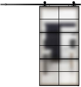 Porta scorrevole in alluminio nero e vetro (Satinato)