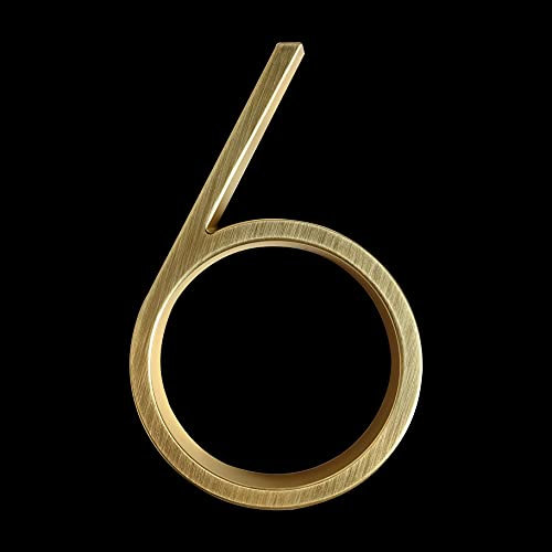 YZDKJ 125mm Golden Floating Modern House Number Satin Brass Door Home Address Numbers For House Digital Outdoor Sign Plates 5 In. #0-9 (Color : 6, Size : 125mm)