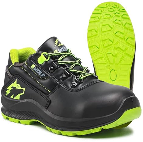BWOLF S3 Scarpe Antinfortunistiche Uomo S3 Scarpe Antinfortunistiche Donna S3 Scarpe da Lavoro Uomo S3 Antiscivolo con Tecnologia Grip 4x4, Nero HI S3/Verde, 44 EU