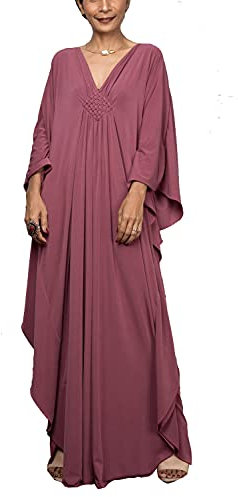 YouKD - Maxi abito lungo da donna, caffettano in stile bohémien, da spiaggia, copricostume da bagno, taglia unica, abbigliamento comodo, Una rosa marrone, Taglia unica