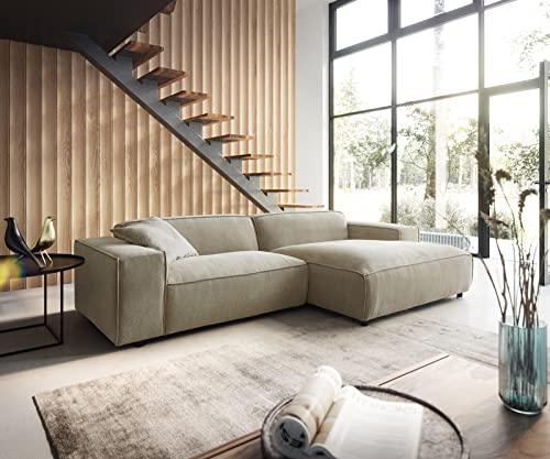 DELIFE Eckcouch Tenso Chenille Beige 280x165 cm Recamiere rechts