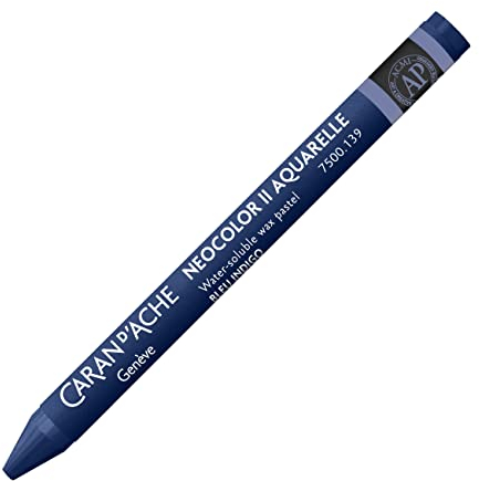 Caran d'Ache NEOCOLOR II 139 INDIGOBLAU/INDIGO BLUE (7500.139) / Pastelle 10 Stück (1er Pack)/ aus Wasservermalbarem Wachs/Für Papier Karton Glas Holz Leder Stoff Stein