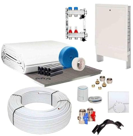 Fußbodenheizung Warmwasser Set 20m² Tackersystem 30 mm Rollbahn PE-RT Rohr VA10 Regelung A
